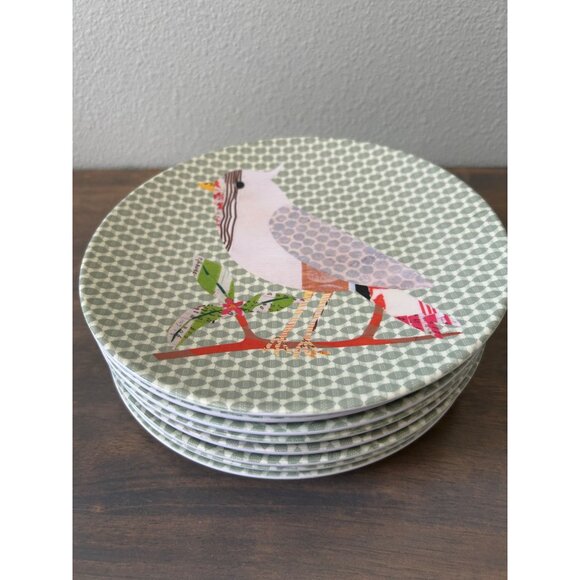 Set of 8 West Elm Melamine Bird Dessert Lunch Salad Plates 9" - Picture 6 of 8